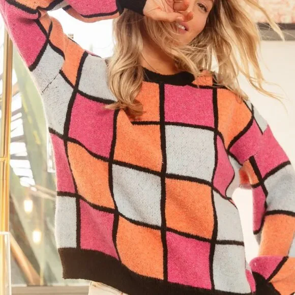 BiBi Multi Color Checker Pattern‎ Sweater - Picture 8 of 16